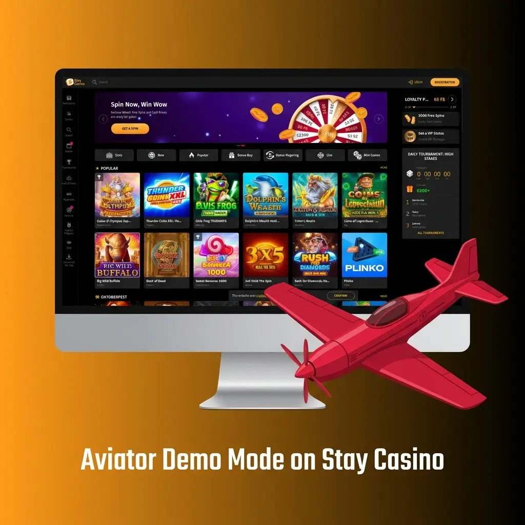 Aviator demo mode on Stay Casino letting players practice crash game mechanics with virtual credits risk-free