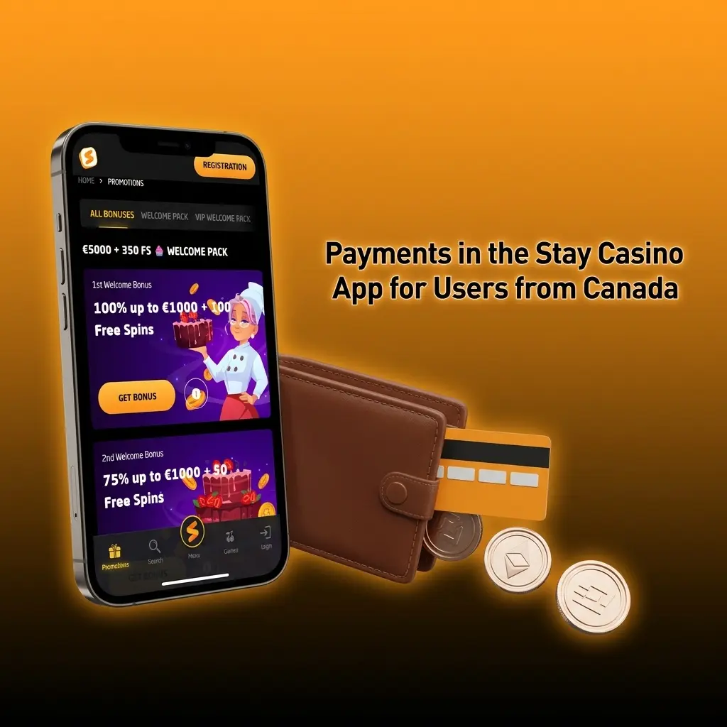 Stay Casino app payment methods for Canadian players including Interac, crypto, Visa, and Mastercard options