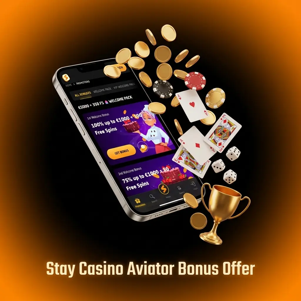 Stay Casino welcome bonus up to EUR 5,000 plus 350 free spins for Aviator and casino gameplay