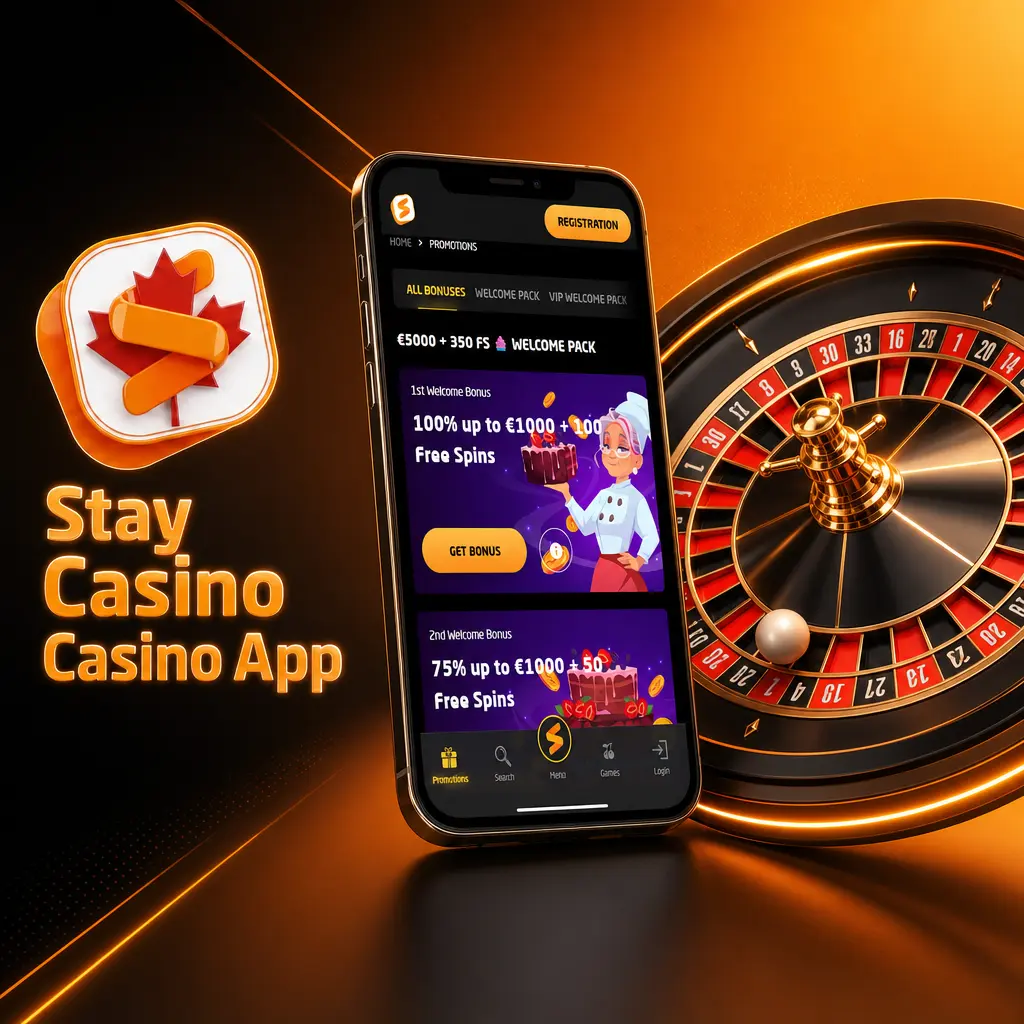 Stay Casino mobile app interface showing live casino games, slots, and sports betting options on a smartphone screen