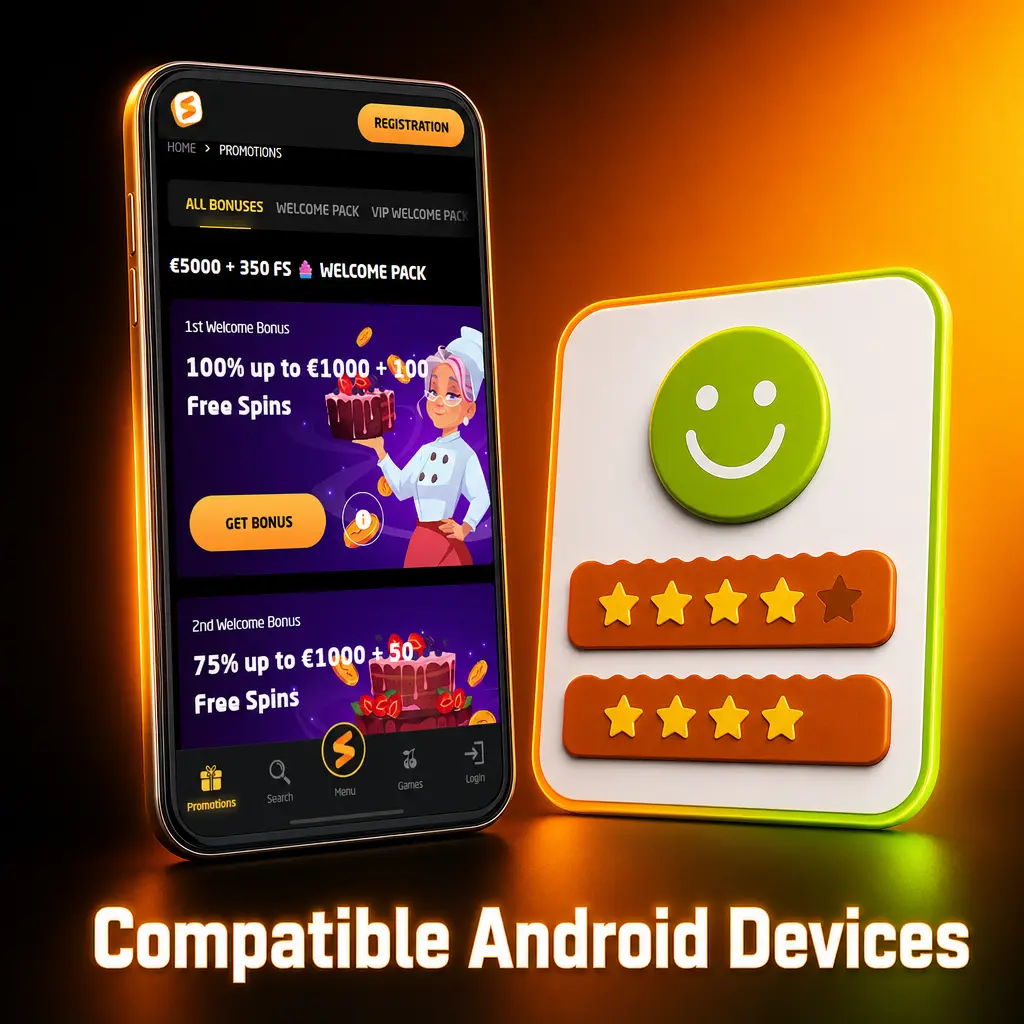 Stay Casino Android app compatible devices list including Samsung Galaxy, Google Pixel, OnePlus, Motorola, and more