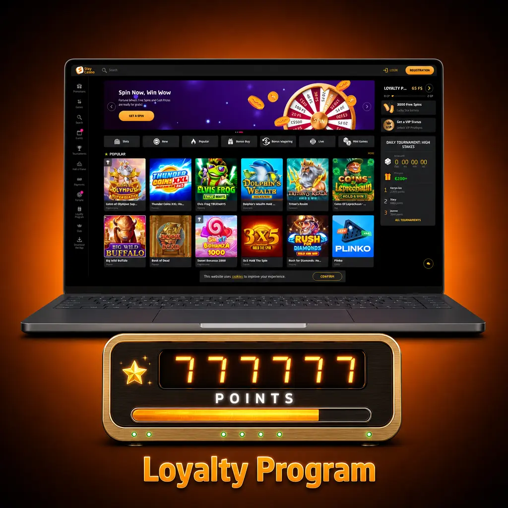 Stay Casino loyalty programme tier chart showing Bronze to Diamond levels with requirements and rewards for Canadian players