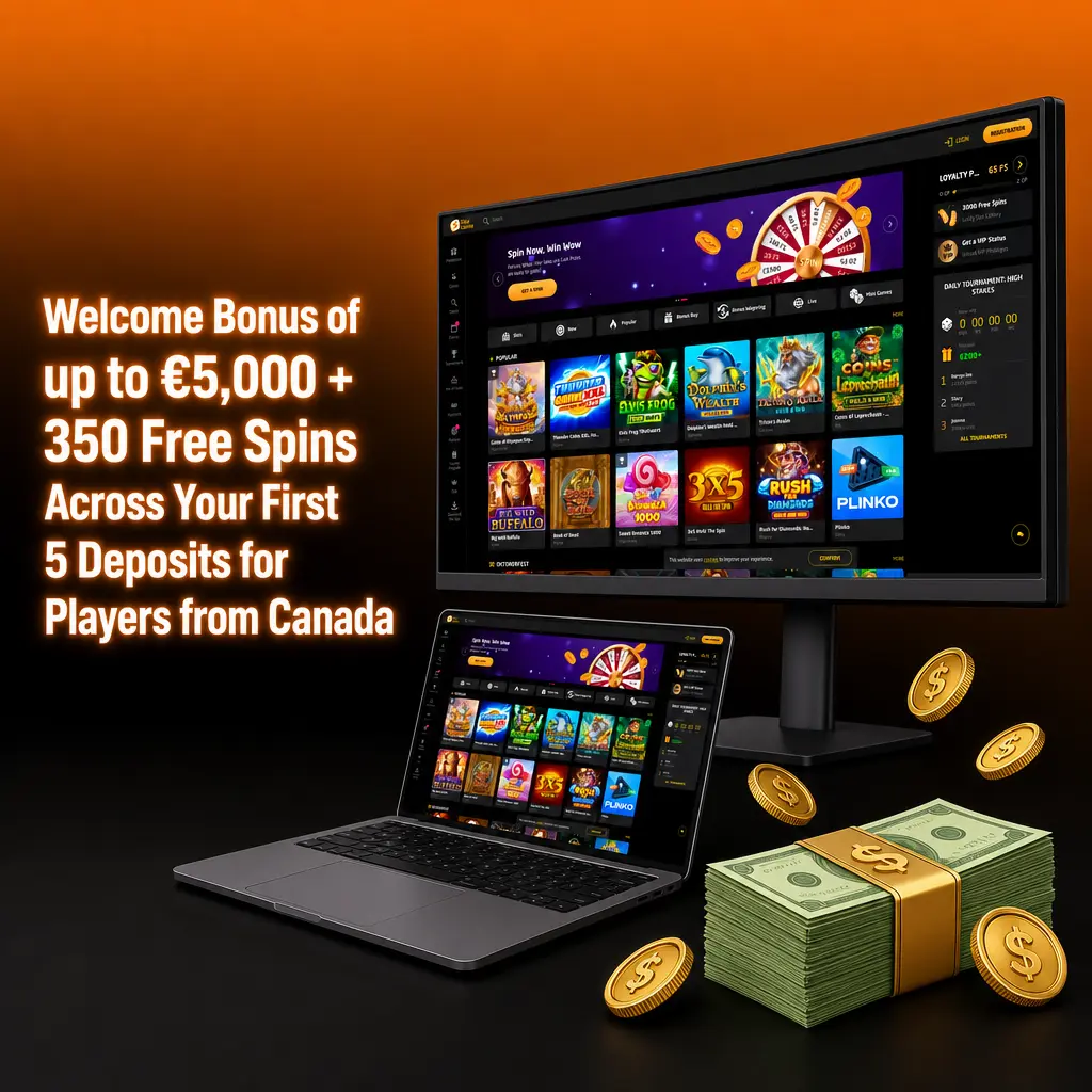 Stay Casino welcome bonus up to €5,000 and 350 free spins spread across first 5 deposits for Canadian players