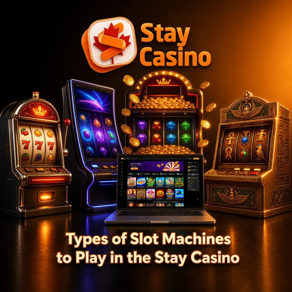 Colorful slot machine categories displayed at Stay Casino featuring over 7000 titles including classic video and jackpot slots