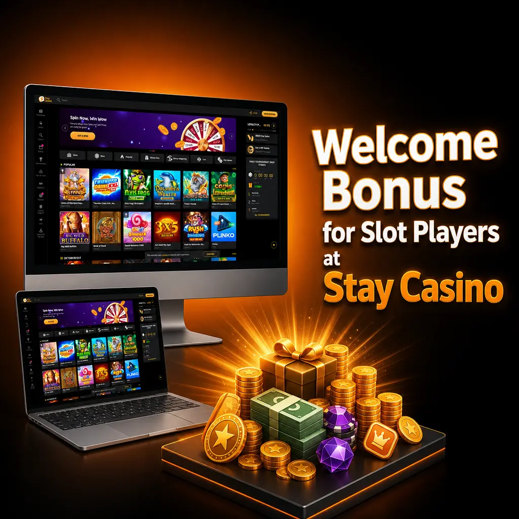 Stay Casino welcome bonus offering 100% match up to EUR 1,000 plus 350 free spins for new slot players